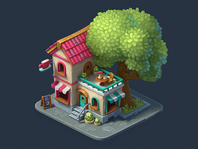 Coffeehouse building city coffee coffeehouse gameart house illustration isometric street tree