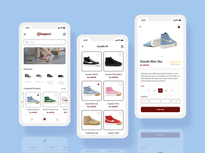 Compass Sneaker Shop - Mobile App blue clean ecommerce ecommerce app ikon market marketplace mobile mobile app online shop online store payment receipt shop sneaker ui ui design uiux ux uxdesign