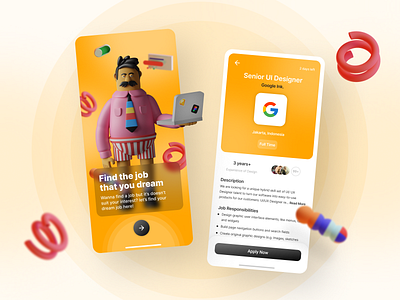 Job Finder - Mobile App 3d 3d art 3d ui clean dreams find job finder google inspiration job job application jobs orange search job ui ui design ui ux uiux ux ux design