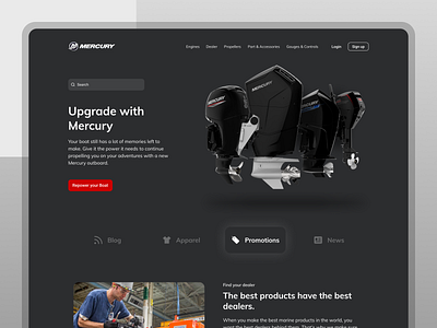 Mercury Marine Site Redesign Concept boat boat marketplace boat shop branding clean comercial company grey inspiration landing page marketplace shop ui ui design uiux ux ux design web design website website concept