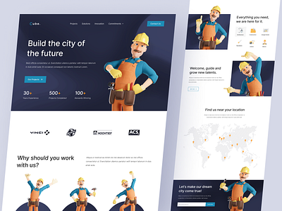 Cube - Construction Website Exploration 3d 3d character 3d design 3d illustration 3d model branding clean construction illustration landing page product design real estate ui ui design uiux ux ux design web design website