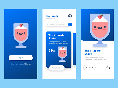 Shake it! An e-commerce app for milkshakes app cart design ecommerce login product ui ux