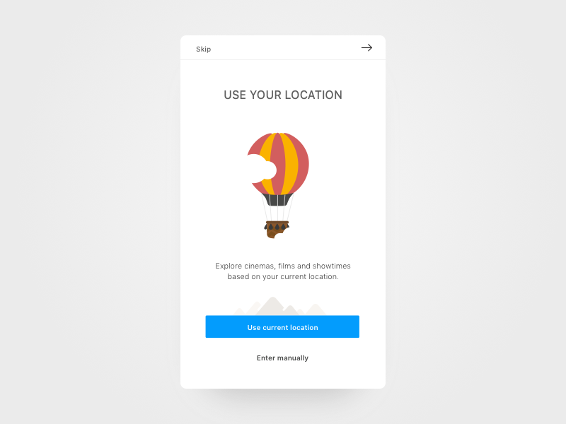 New Onboarding walkthrough android app ios use destination kino cinema current location onboarding