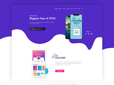 App Landing Onepage Template 2019 adobe photoshop cc app app landing page banner clean design flat html illustration minimal onepage template design theme design typography ui ux vector web