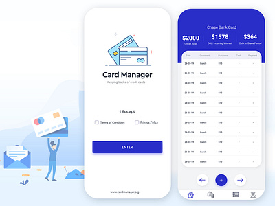 Credit Card Manager adobe photoshop cc android app business collection credit cards finance ios design login manager splash ui ux