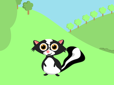 Breakfast Surprise Animation Scene - Skunk animal character cute design eyes fur grass green illustration skunk trees