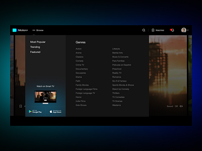 Сategories and genres design menu menu open movie movie tv product design tv ui web design