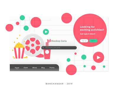 Bioskop Ceria Website UI Concept app branding dailyui design designux draft draw dribbble dribbble invite dribble illustration login logo popcorn register ui ux vector