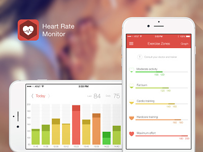 Heart Rate Zones chart graphics heart rate interface ios mobile monitor pulse ui