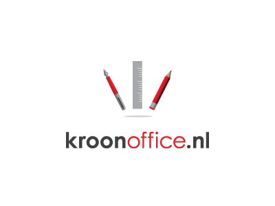 Kroon Office crown design grey logo mark office pen pencil red ruler supplies type