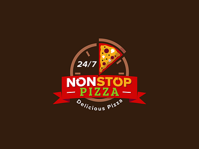 Non Stop Pizza clock design fast fresh graphic identity nonstop pizza ribbon time vector