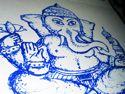 Ganesh blue design ganesh india ink pen sketch