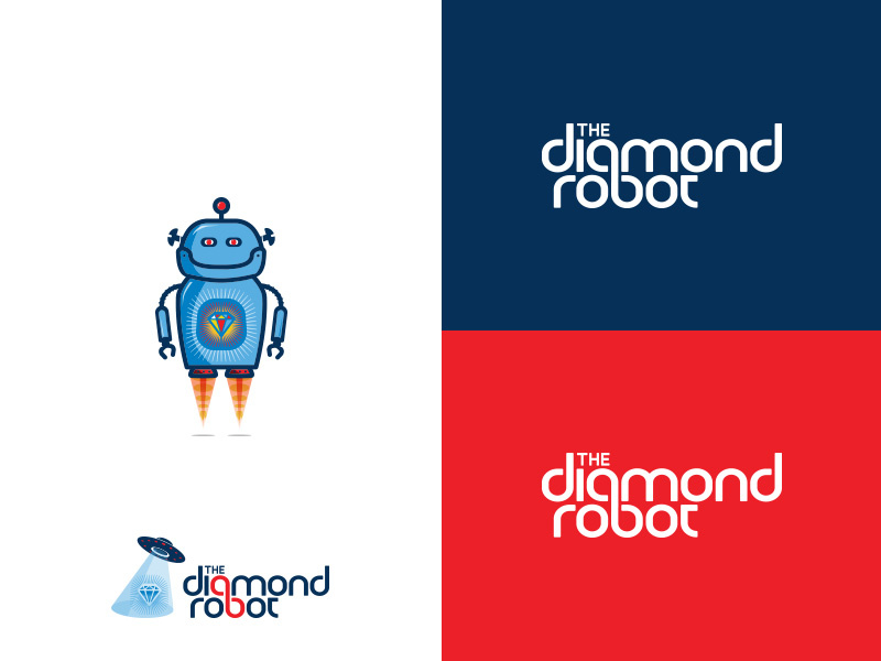 The Diamond Robot iconic character typography red blue design branding logo diamond robot