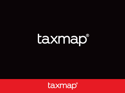 Taxmap® black design logo map red tax type typography