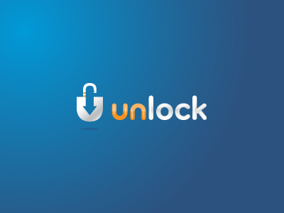Unlock arrow concept idea logo metallic orange padlock type unlock web