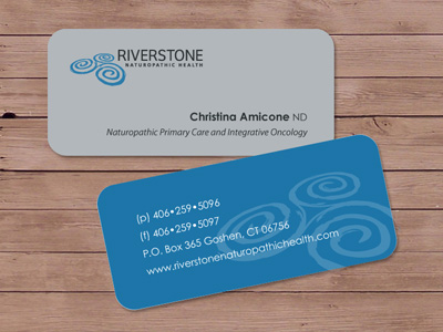 Riverstone Naturopathic Health blue card design grey health logo naturopath river stone