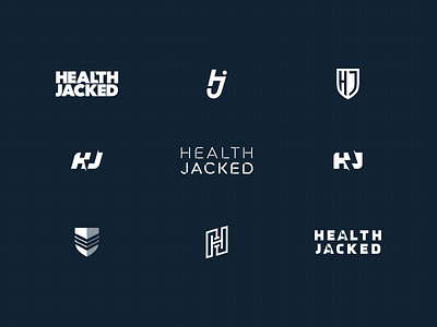 Health Jacked bold brand concept custom design exploration health icon idea jacked lightning logo mark monogram shield strong trainer type typography
