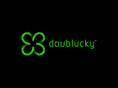 Doublucky black clover design four game green horse shoe leaf logo mark