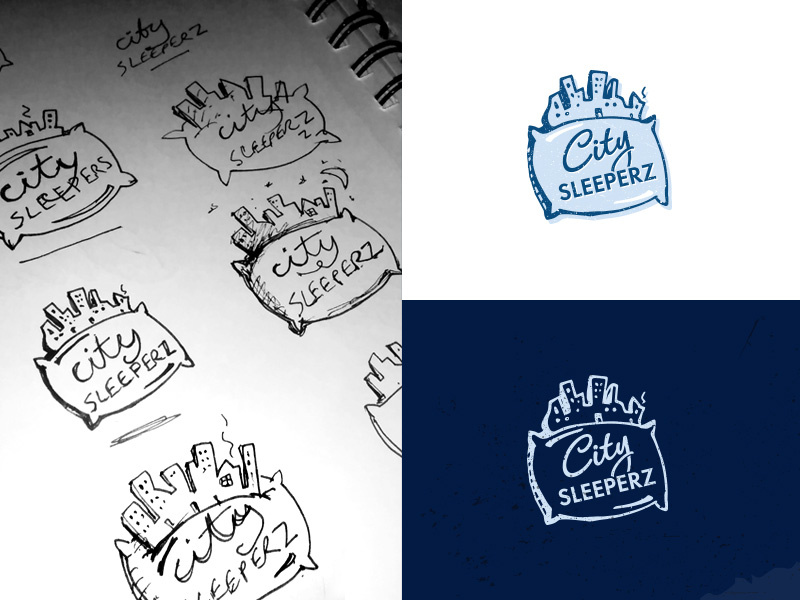 City Sleeperz concept idea sketch typography type graphic design icon blue identity brand logo night pillow sleep city