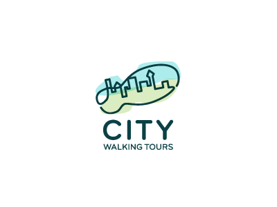 City Walking Tours blue city design green logo mark shoe skyline sole tour walk