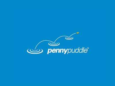Penny Puddle blue coin concept development financial gold logo money motion penny puddle skip wealth white