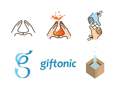 Giftonic blue flask gift hands logos ratings ribbon search engine service tonic variation word mark