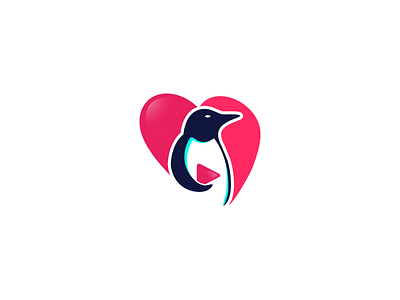 Play Penguin brand bright concept graphic heart icon logo mark media modern penguin play video