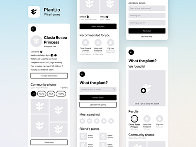 Plants.io – Houseplants tips, community and more app care figma growing high fidelity interface mobile mobile app design plants recognition ux wireframes