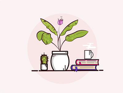 plants , books and coffe art design flat graphics design icon illustration illustrator logo typography vector