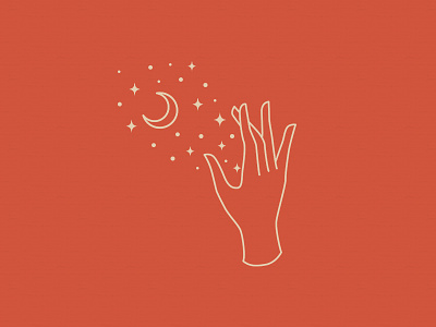 Hand and Space feminine fingers hand hands icon illustration lineart moon stars touch