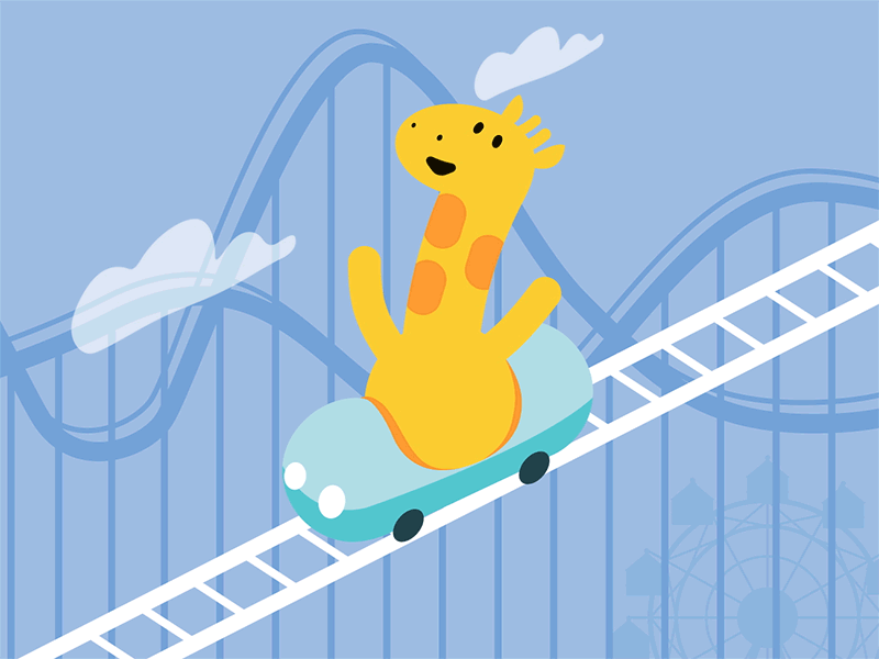 Giraffe enjoying rollercoaster 2d 2d animation aftereffects character flat illustration loop motiondesignschool motionlovers