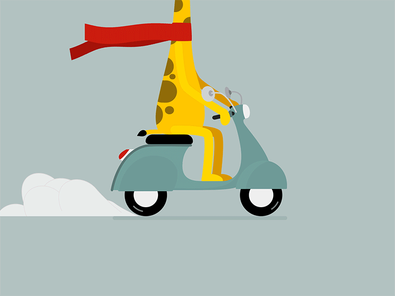 Giraffe Scooter Ride 2d 2d animation aftereffects character flat gif illustration loop motionlovers vector