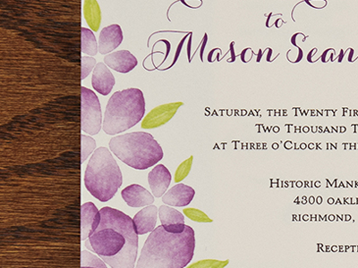 Watercolor Invitation flower green invitation purple watercolor wedding