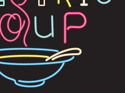 Electric Soup black blue logo neon red yellow