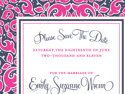 Don't adjust your screen... blue invitation ornament pink script