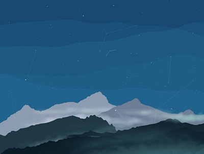 Foggy Mountains & Stars design fog illustration minimal mountains procreate stars