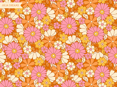 Exclusive Seamless Pattern ( 70's style ) 70s 70s style branding bright pattern commercial use design digital paper exclusive pattern fabric floral flower flower pattern flowers illustration ooak orange pink flowers seamless patterns vector wrapping paper