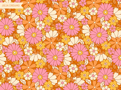 Exclusive Seamless Pattern ( 70's style ) 70s 70s style branding bright pattern commercial use design digital paper exclusive pattern fabric floral flower flower pattern flowers illustration ooak orange pink flowers seamless patterns vector wrapping paper