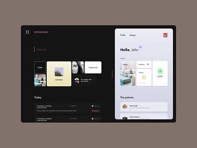 Dashboard for psychology admin panel booking calendar dashboard design doctors hospital medical psych psychics psychology search panel side bar ux