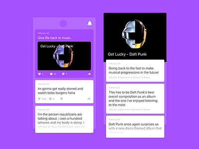 Activity Feed for Musics activity app concept contents daft punk feed list music social social media ui write