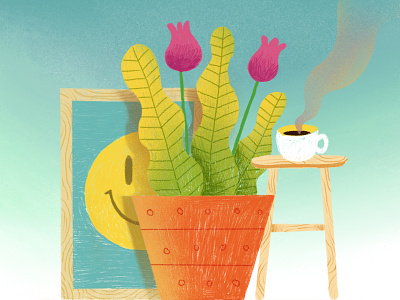 Bom dia coffee good morning illustration procreate smile wood