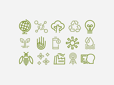 Icons bee bulb eco factory globe hand icons radio recycle sun tree water