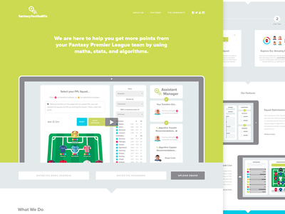 Landing Page design fantasy fix football fpl green landing macbook page web