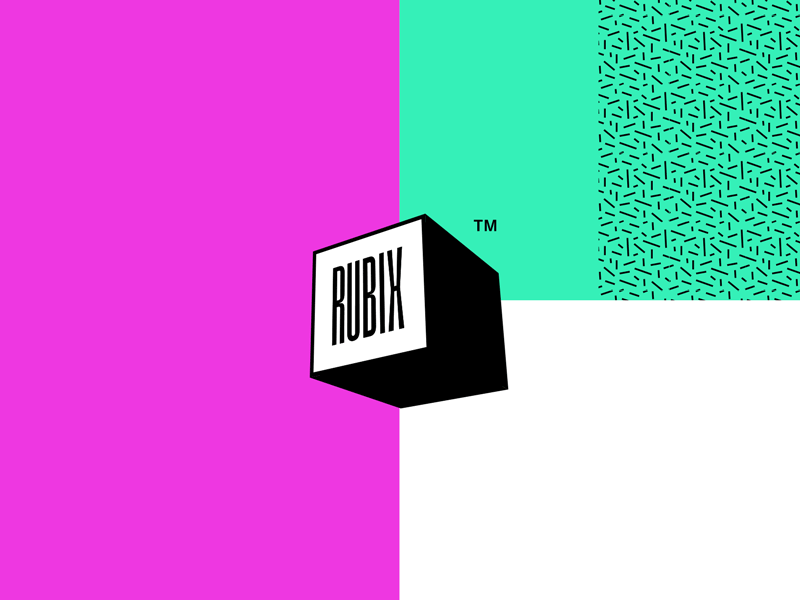 Rubix Branding box branding crosses cube dots lines logo neon rubix vibrant