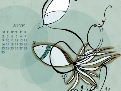 June Calendar calendar fish illustration
