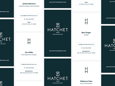 Hatchet Hardware Business Cards brand branding business card business card design hardware hardware store hatchet identity print typography