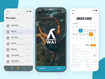 WAI Gym Events App Design app branding design icon illustration logo typography ui ux vector