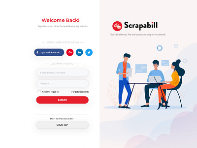 Scrapabill Login Page Design app branding design illustration logo typography ui ux