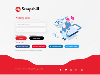 Scrapabill Login Page Design adobexd app branding design graphic design icon illustration loginpage logo minimal typography ui ux vector web webdesign