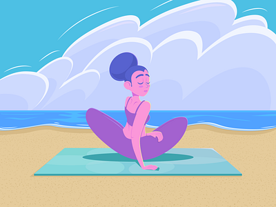 Zen at the beach adobe cartoon character clouds cool down design exercise female illustration illustrator marketing ocean pastel peace stretch vector woman workout yoga zen